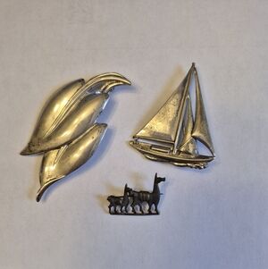 *Sold*Silver Brooch Set with Leaf, Sailboat, and Animal Designs